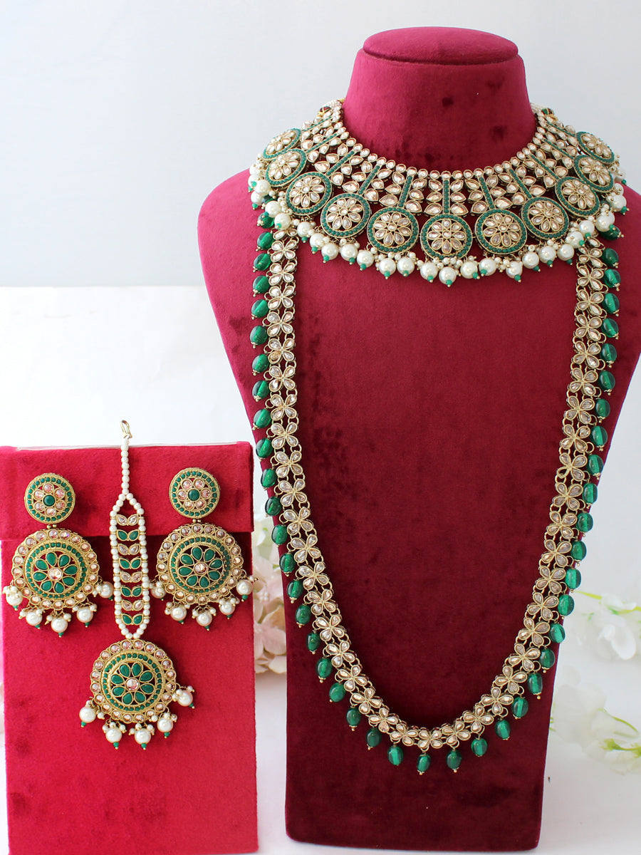 Rubina Layered Necklace Set-Green