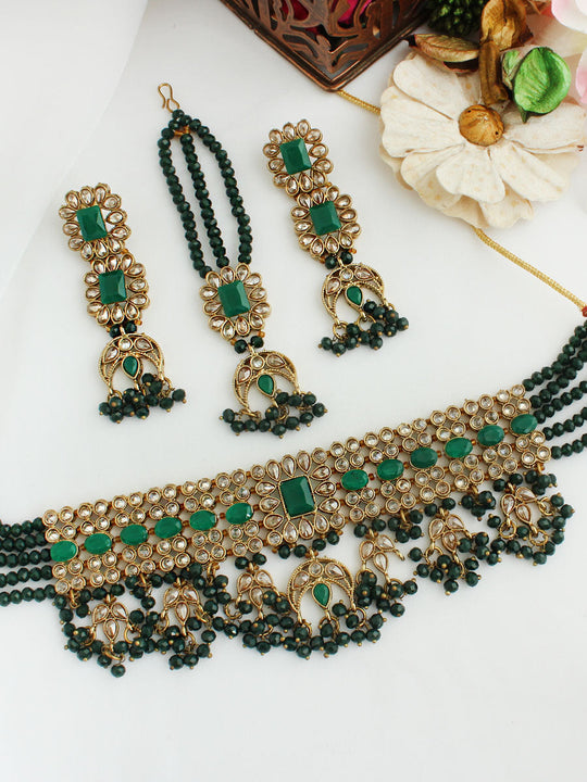 Hiba Choker Necklace Set-Green