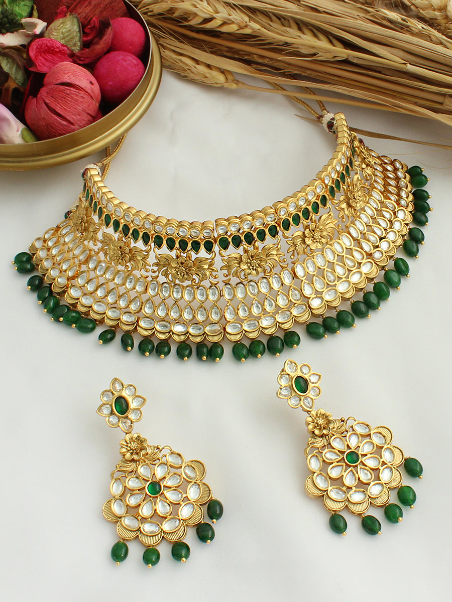 Mewar Choker Necklace Set - Green