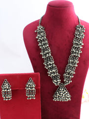 Zubia Long Necklace Set-Antique Silver