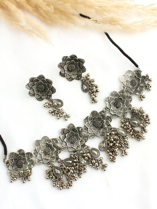 Kalindi Necklace Set-Antique Silver