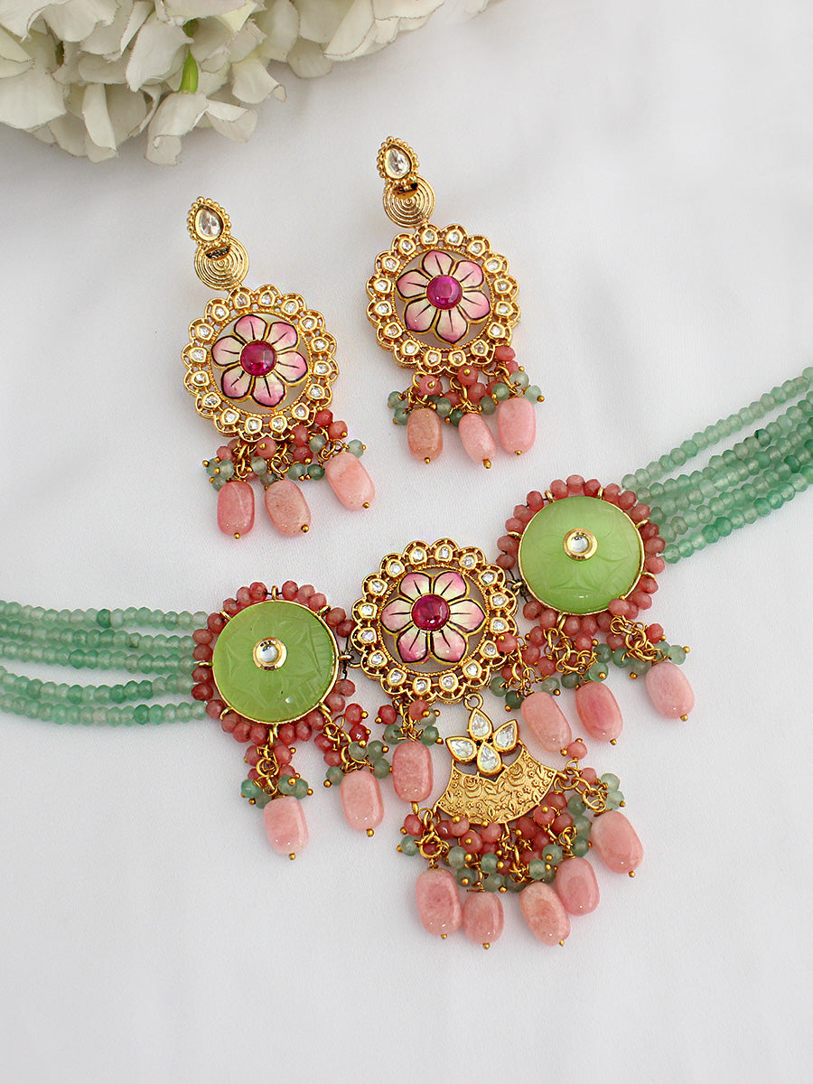 Nivedita Necklace Set-Mint Green