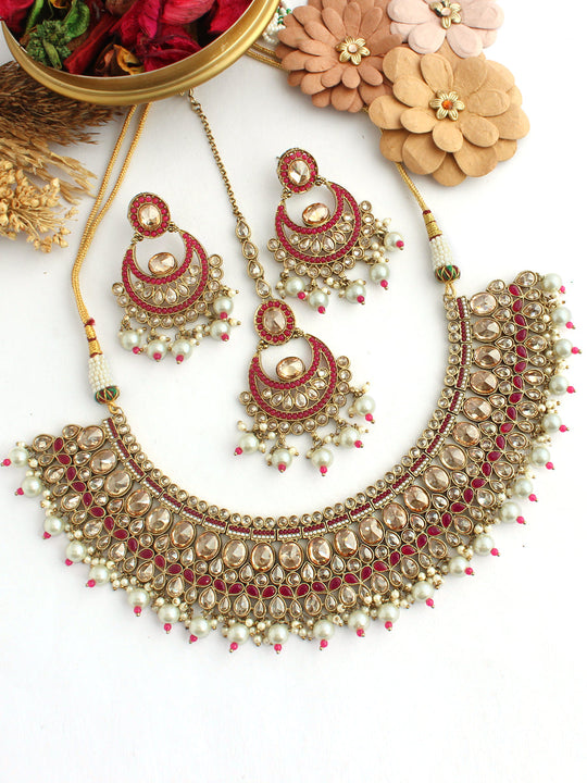 Chahat Necklace Set-Ruby