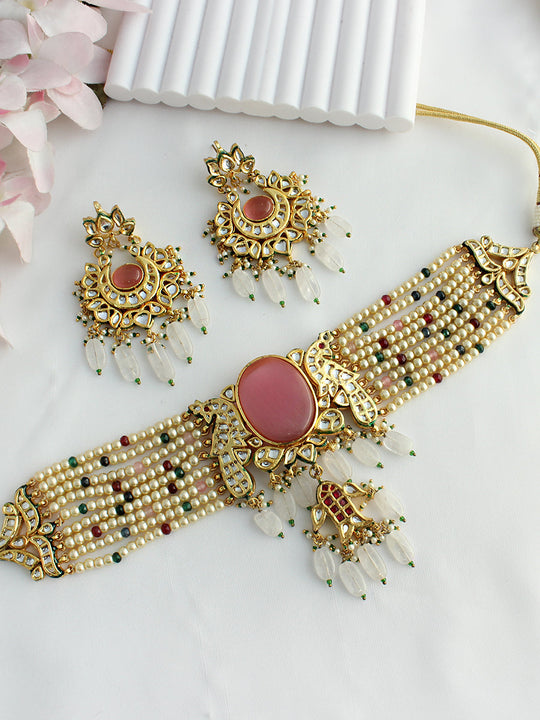 Samakshi Choker Necklace Set-Pink