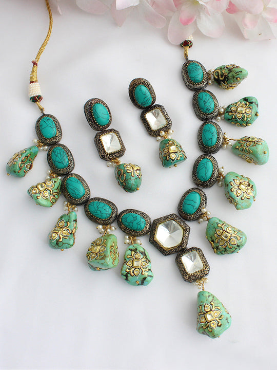 Lekha Necklace Set-Turquoise