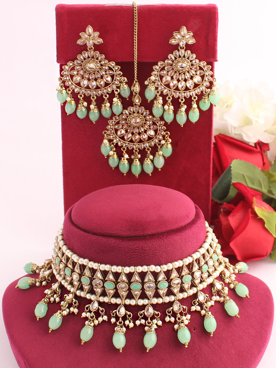 Mishti Necklace Set-Mint Green