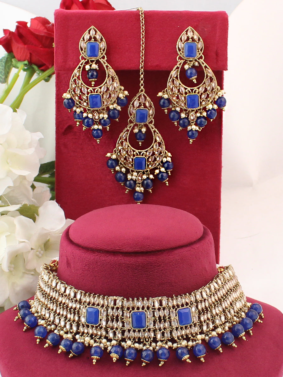 Nishita Necklace Set-Blue