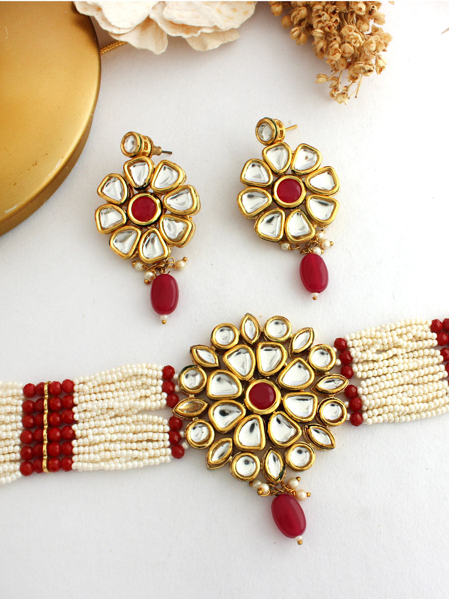 Vedika Necklace Set-Maroon