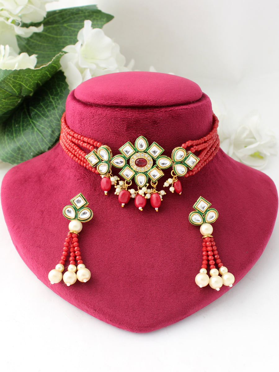 Sayma Necklace Set-Maroon