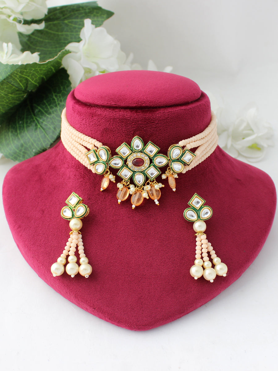 Sayma Necklace Set-Peach