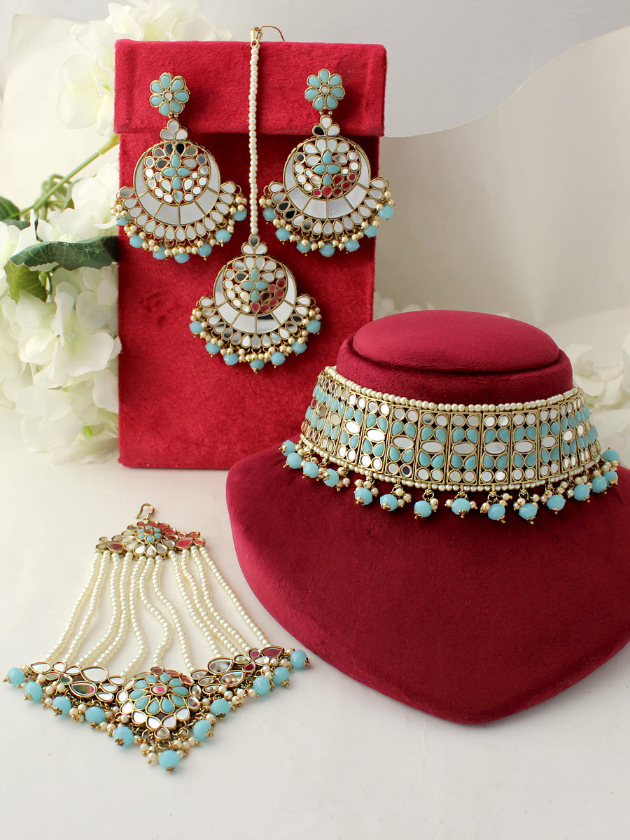 Nushrat Necklace Set-Aqua