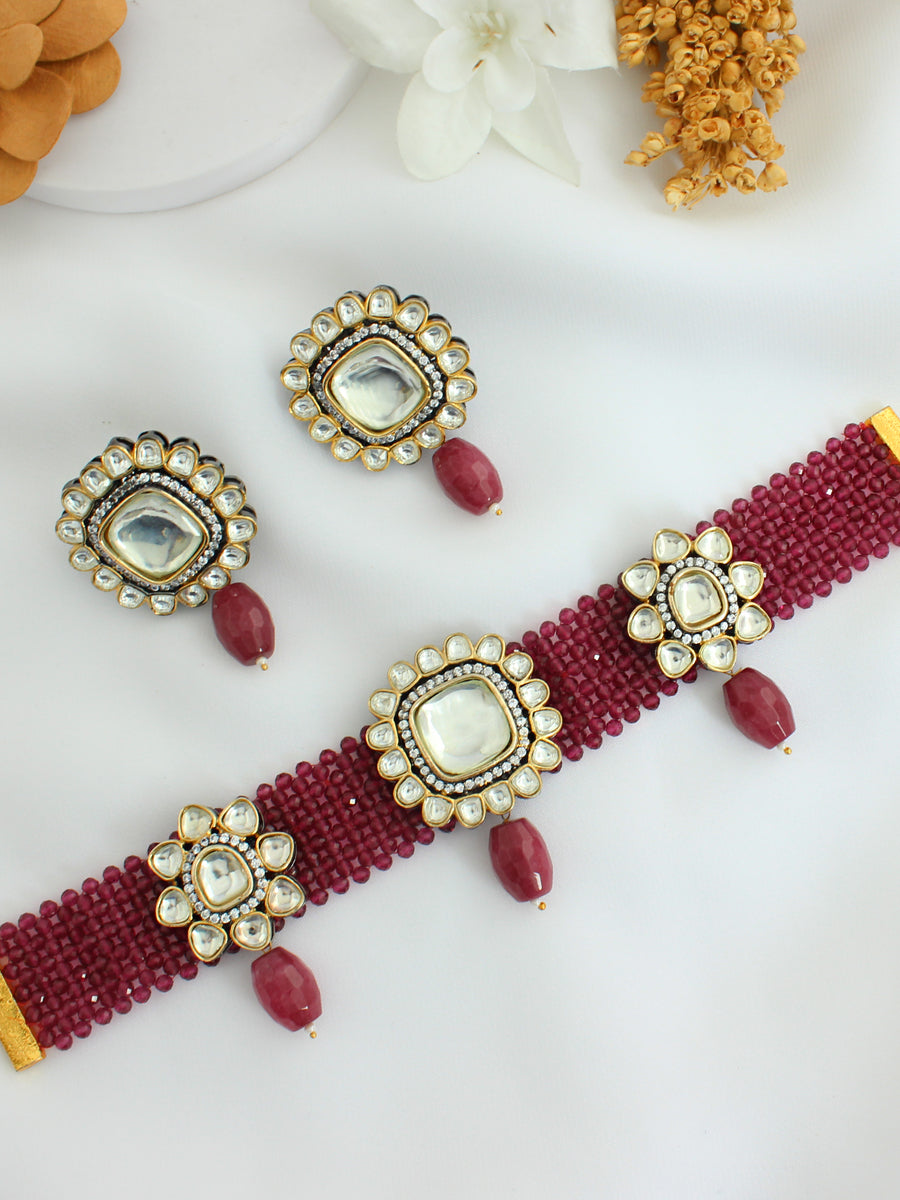 Swati Necklace Set-Maroon