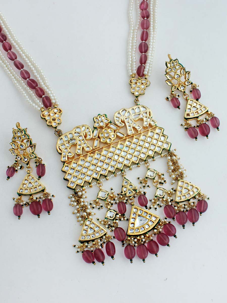 Rajasthan Long Necklace Set-Pink