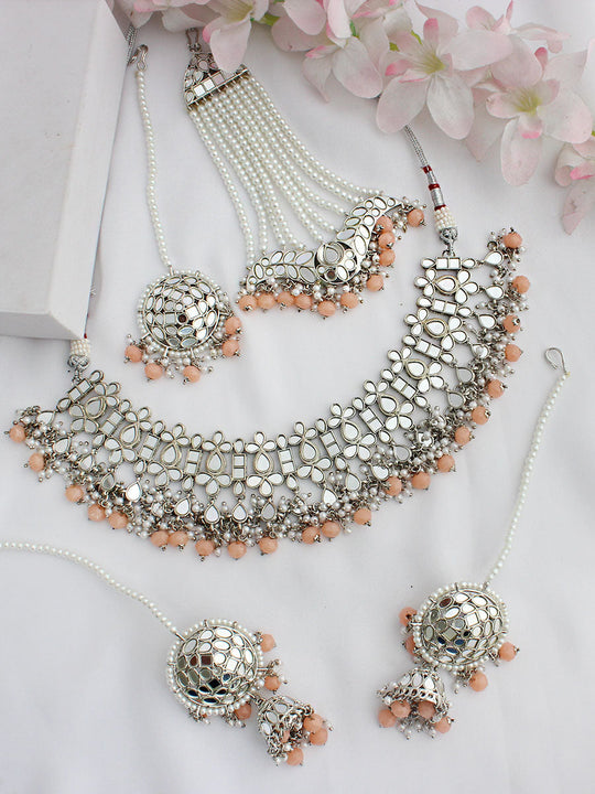 Nigaar Necklace Set-Peach