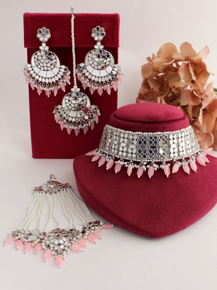 Seerat Necklace Set-Pastel Pink