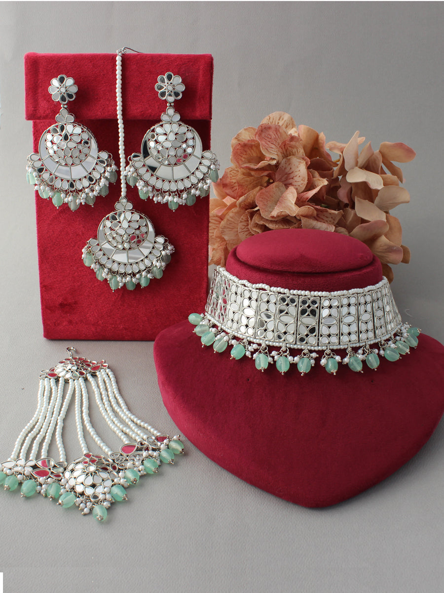 Seerat Necklace Set-Mint  Green