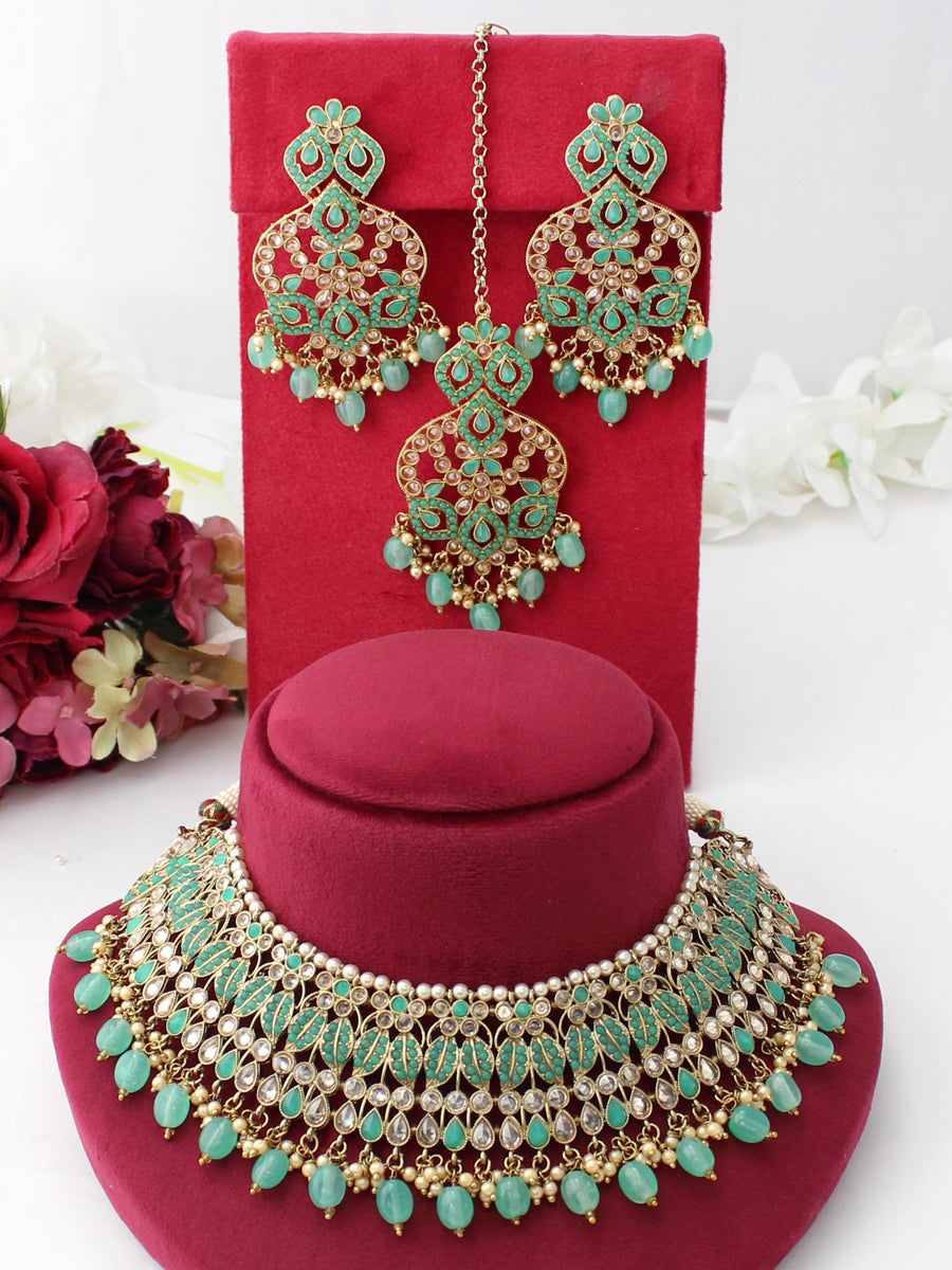 Aradhna Necklace Set-Mint Green