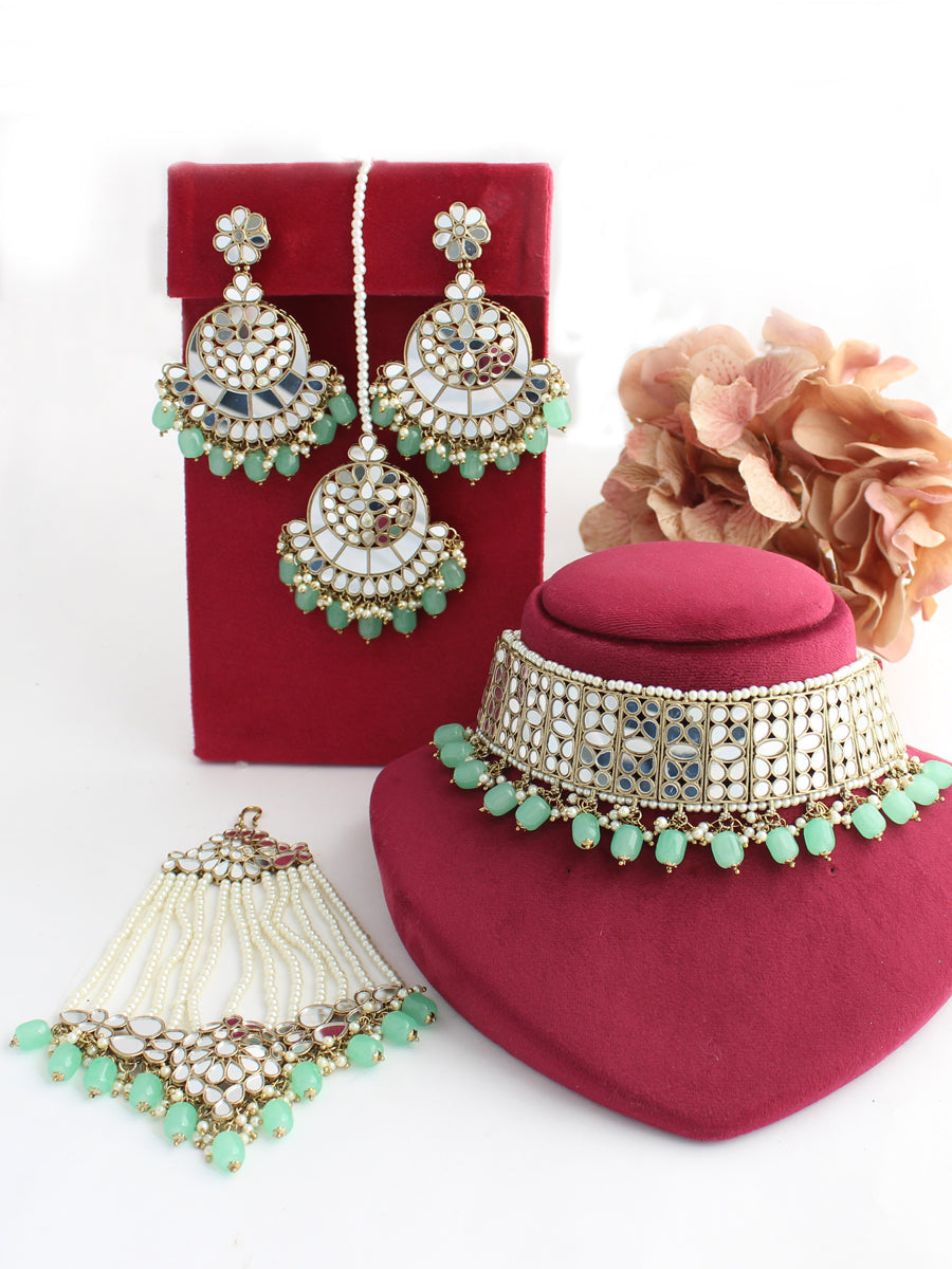 Seerat Necklace Set-Mint Green