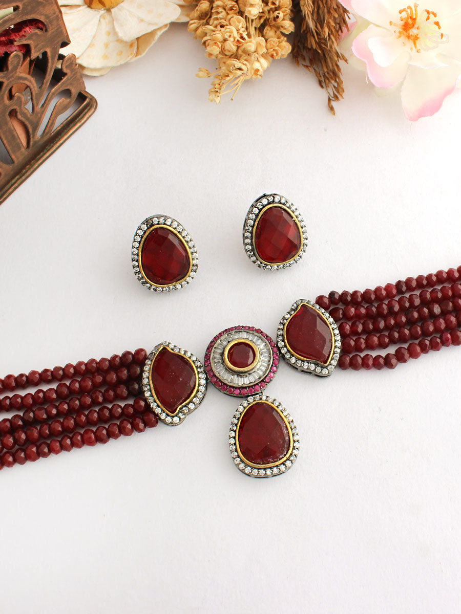 Chhavi Necklace Set-Maroon