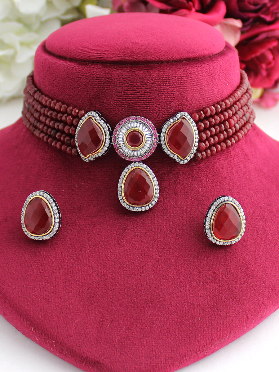 Chhavi Necklace Set-Maroon