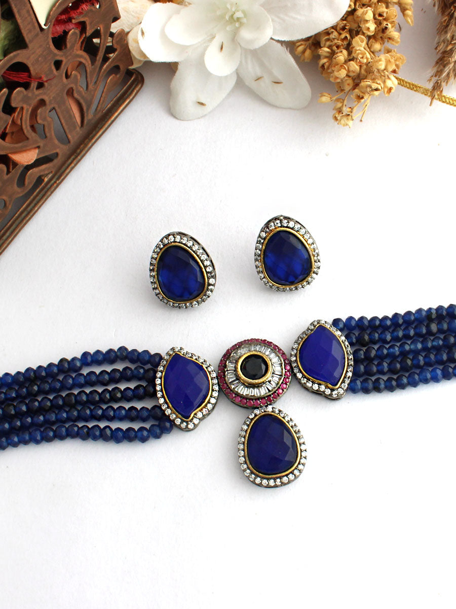 Chhavi Necklace Set-Blue