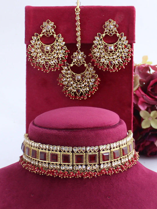 Kavya Necklace Set-Maroon