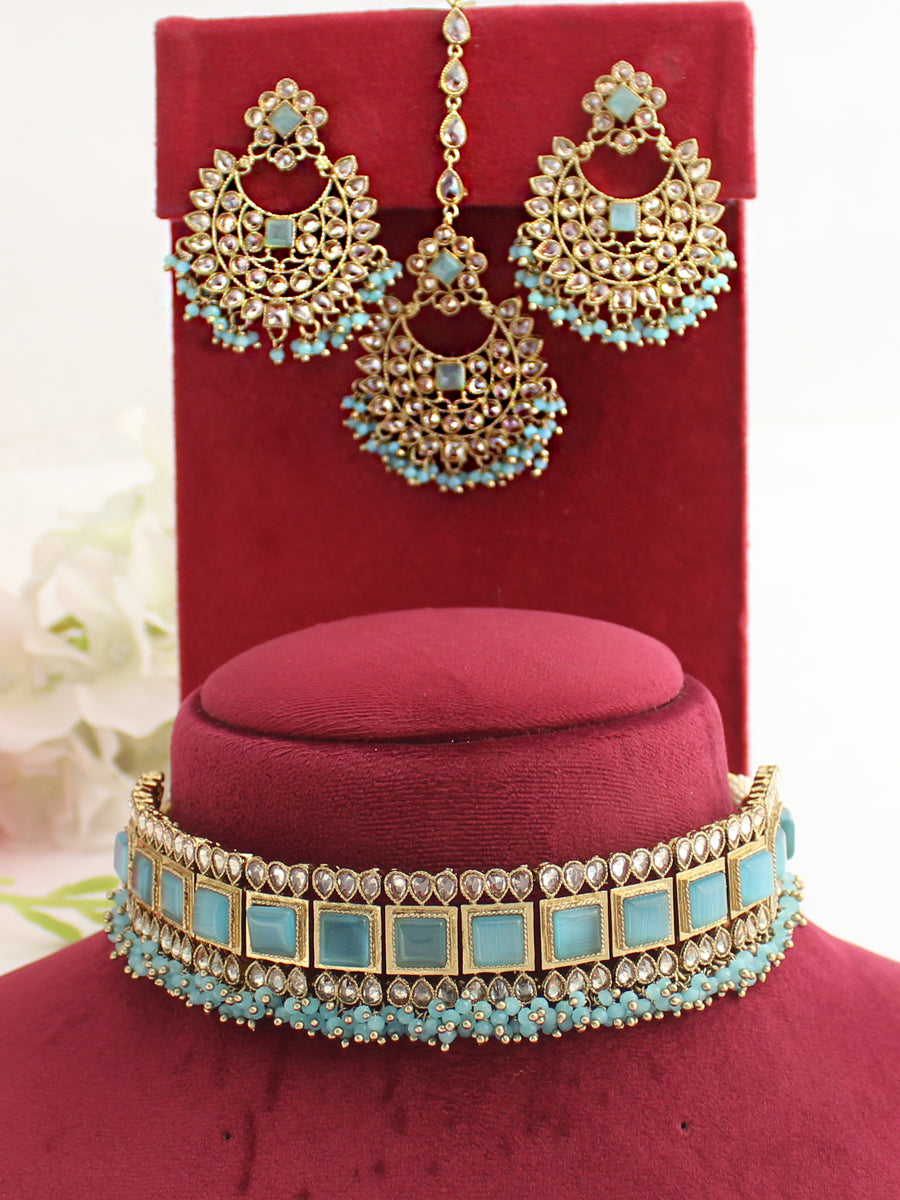 Kavya Necklace Set-Aqua