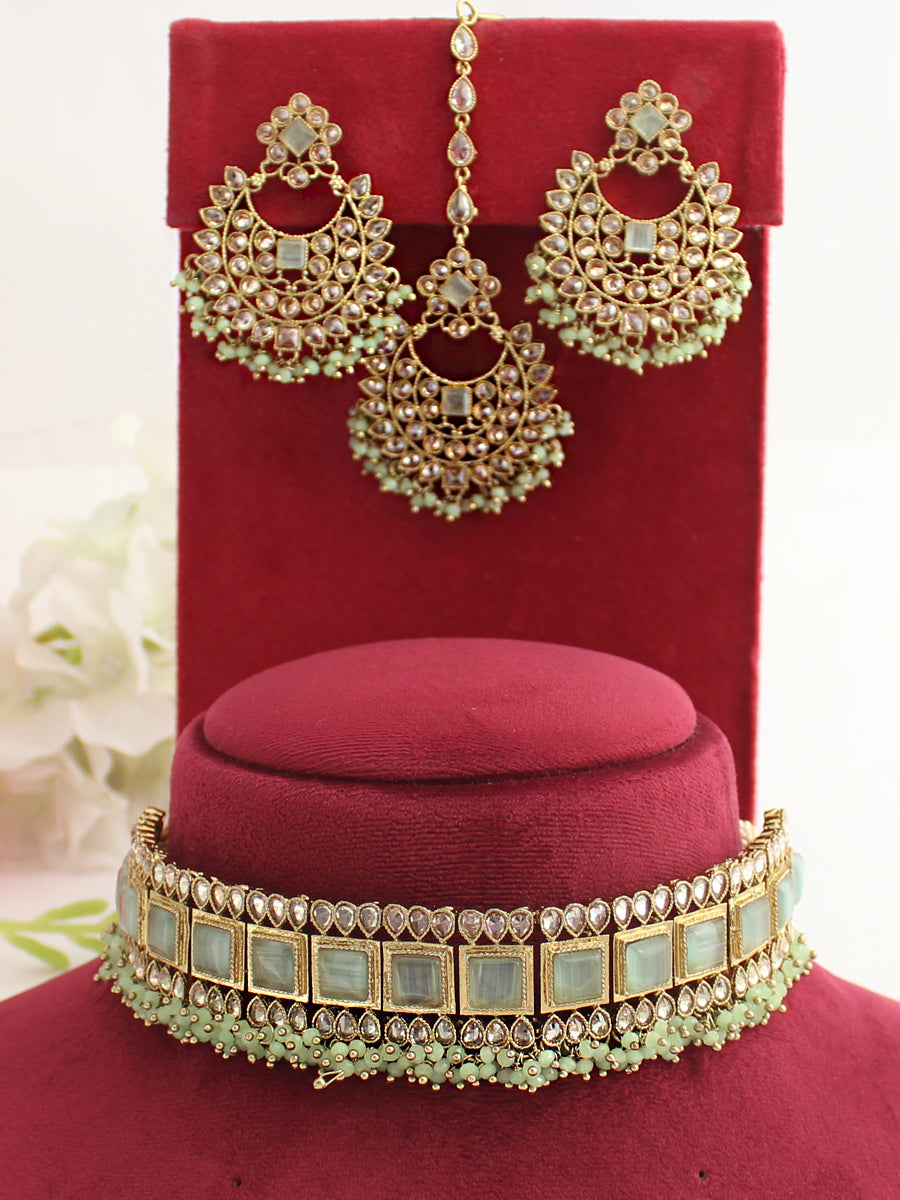 Kavya Necklace Set-Mint Green