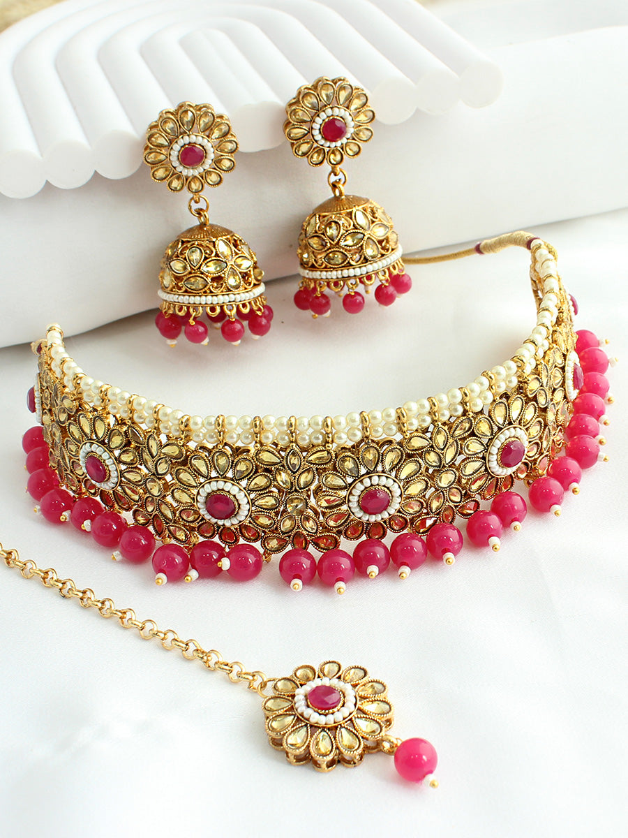 Sana Necklace Set - Ruby Pink