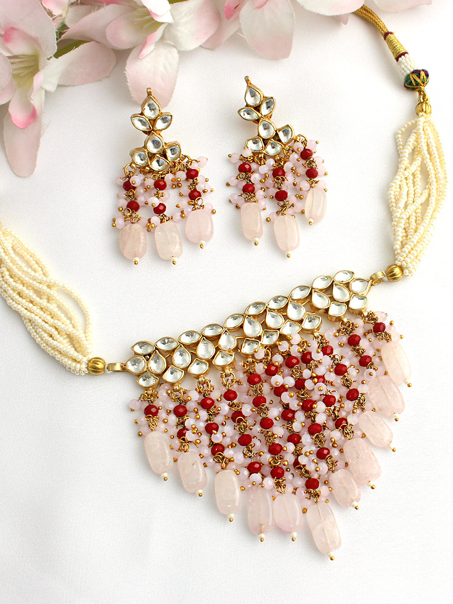 Pushti Necklace Set-Pastel Pink