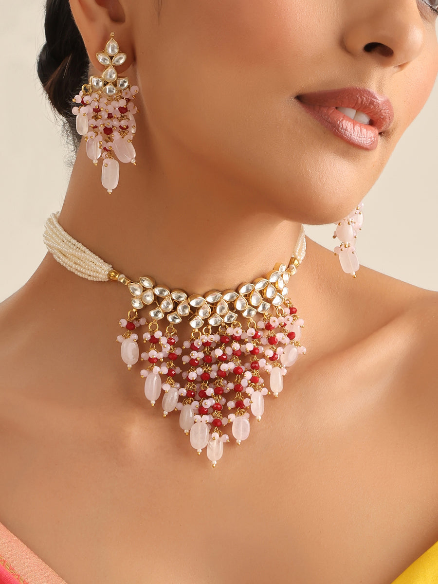 Pushti Necklace Set-Pastel Pink