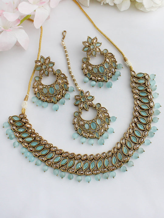 Pranavi Necklace Set-Pastel Blue