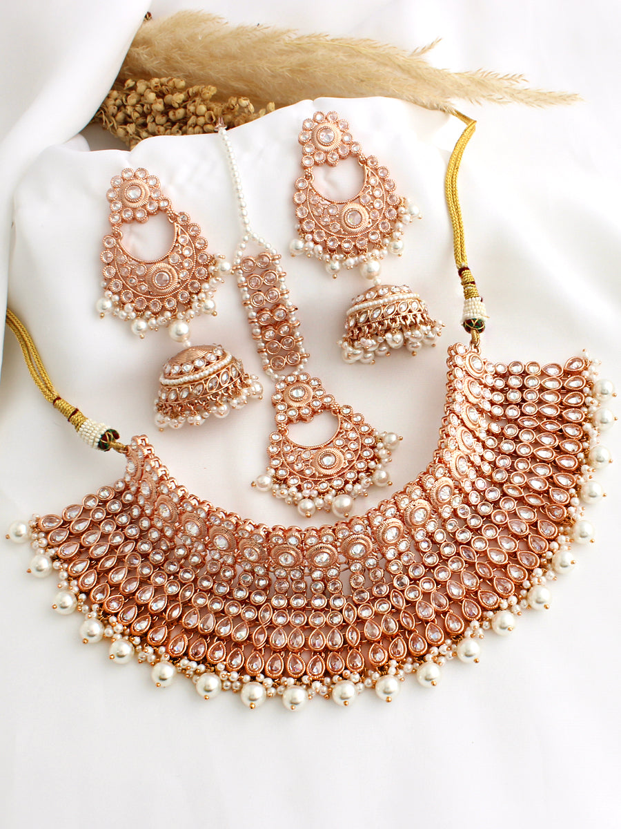 Nimrat Necklace Set-Rose Gold