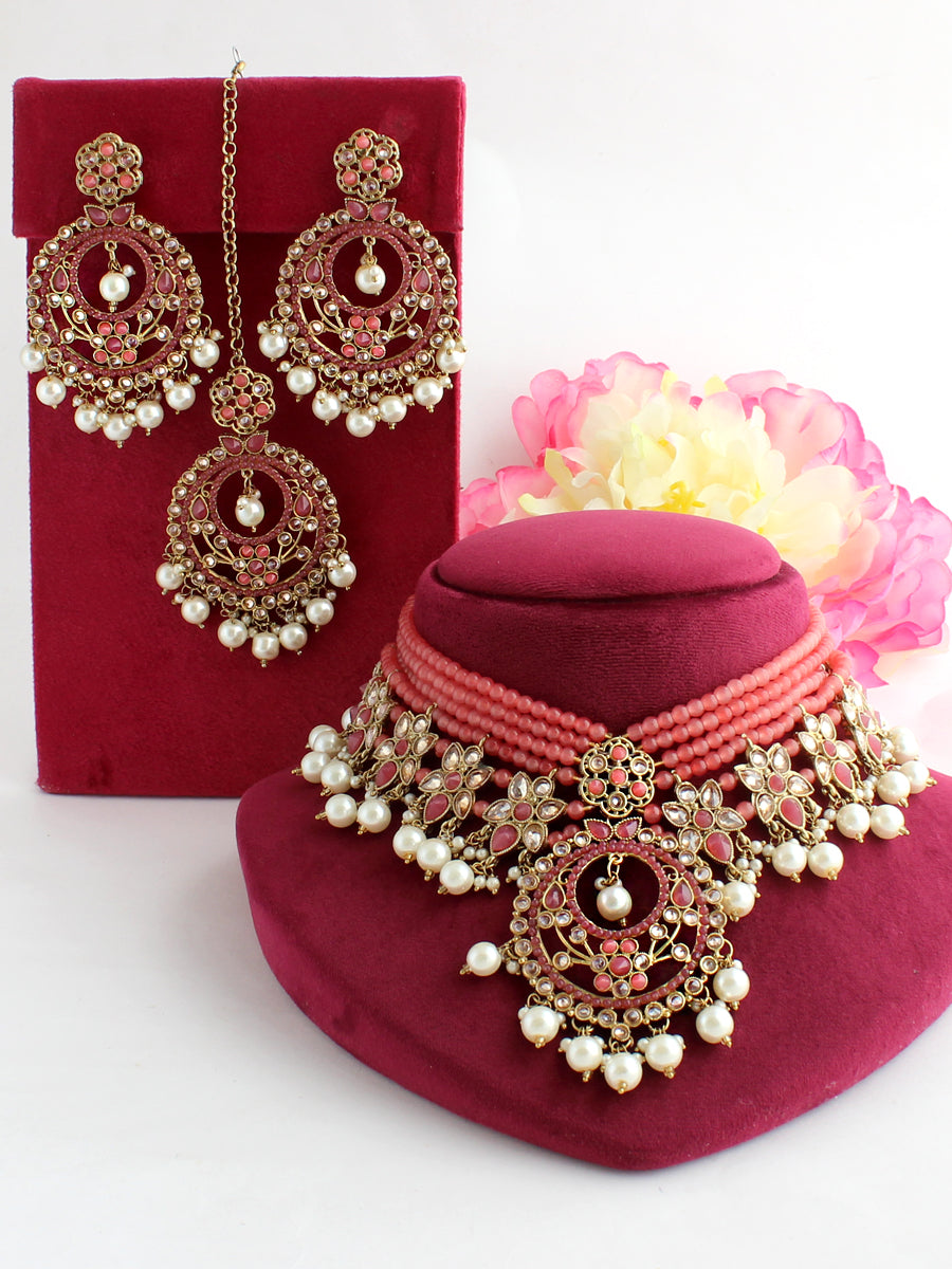 Samia Necklace Set-Pink