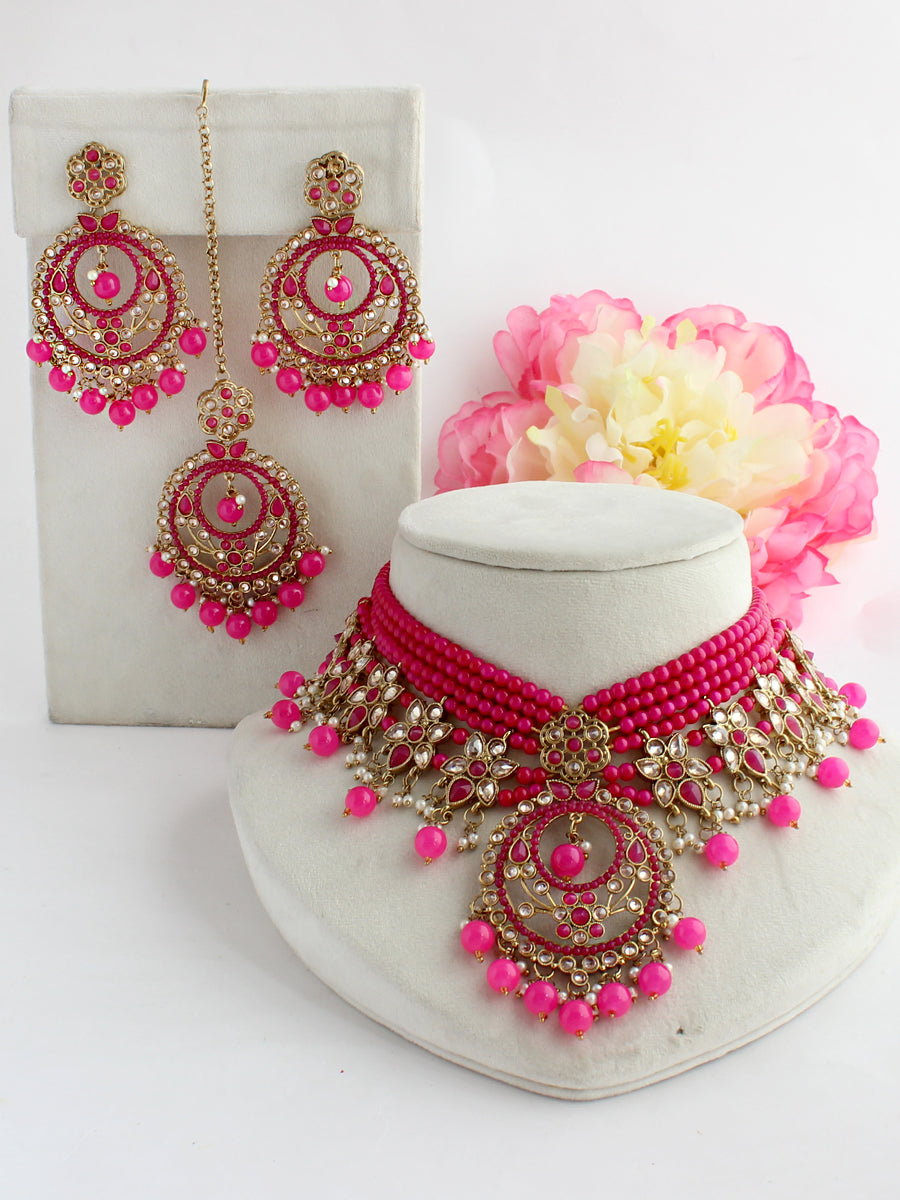 Samia Necklace Set-Hot Pink