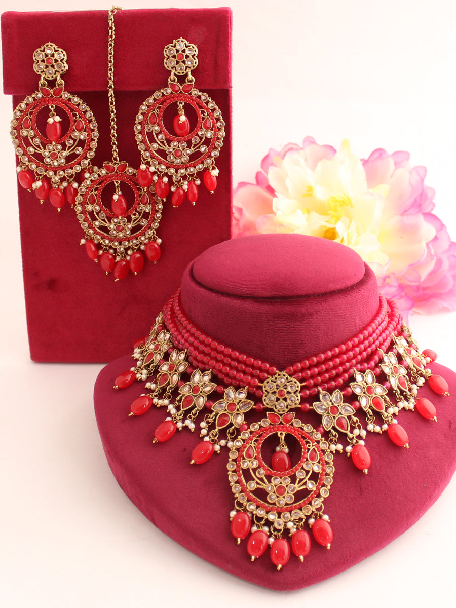 Samia Necklace Set-Red