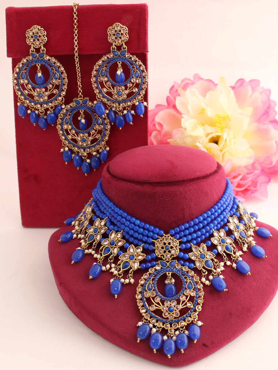 Samia Necklace Set-Royal Blue