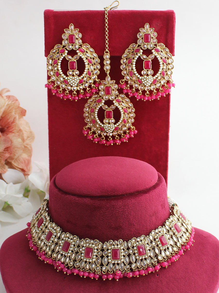 Avika Necklace Set-Hot Pink