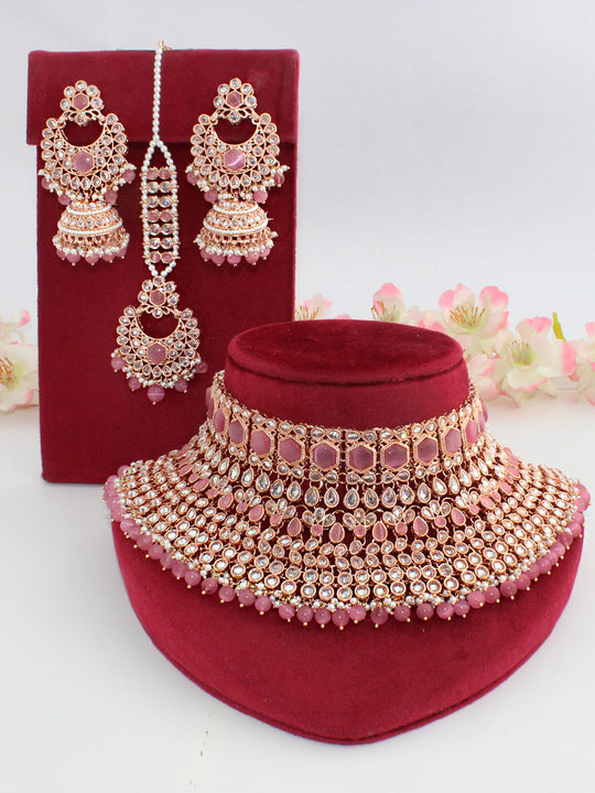 Jasleen Necklace Set-Pink