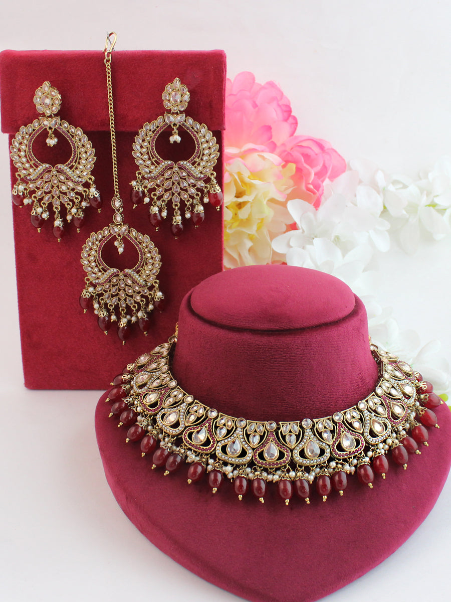 Krishti Necklace Set-maroon