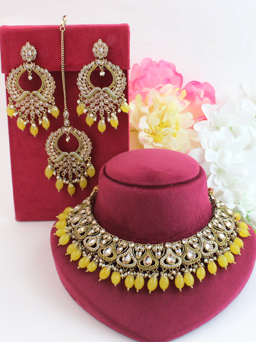 Krishti Necklace Set-Yellow