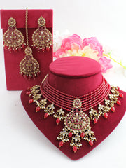 Zaira Necklace Set-Maroon