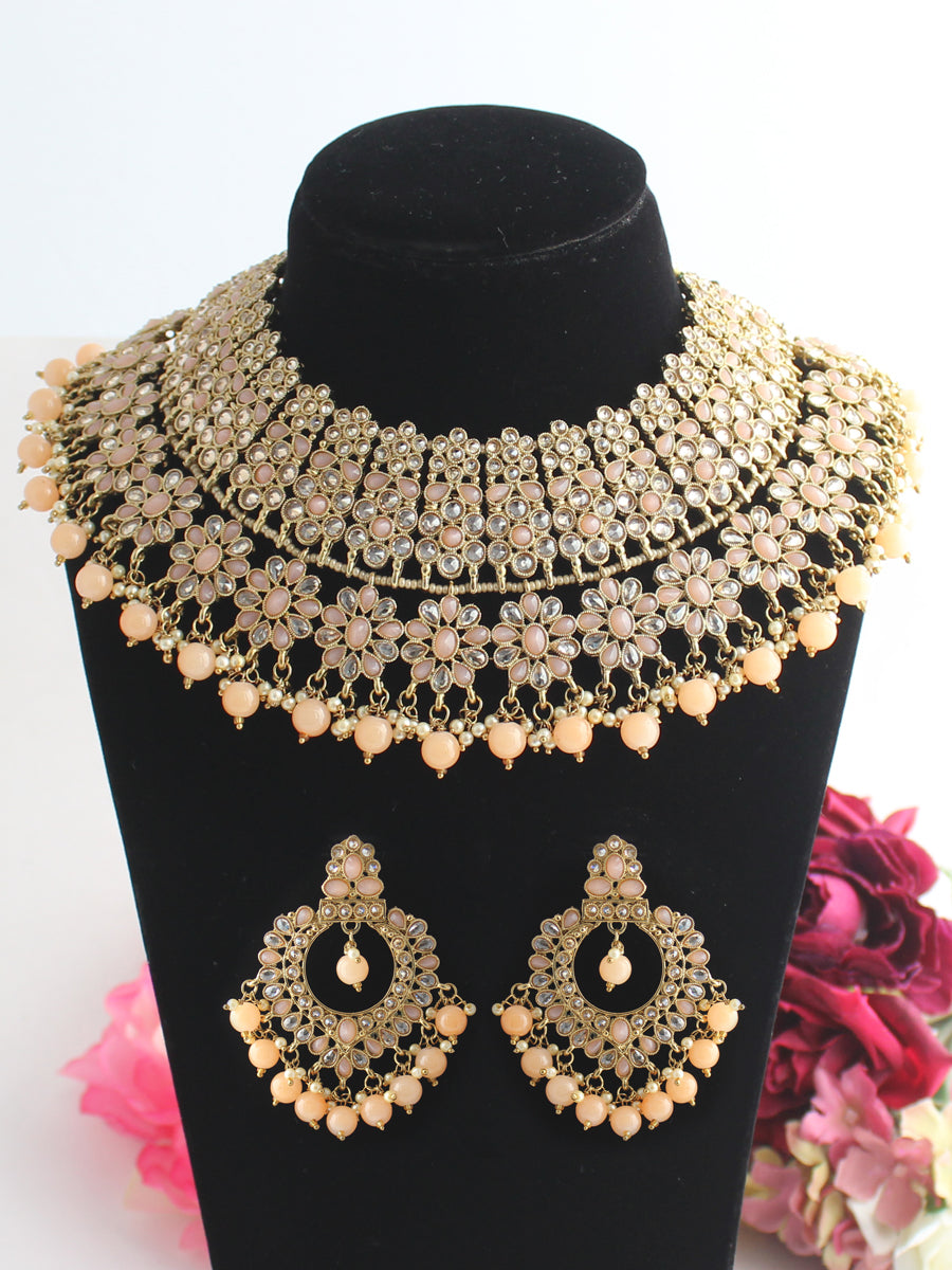 Amaira Necklace Earring Set-Peach