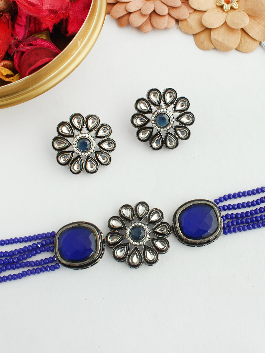 Madhavi Necklace Set-Blue