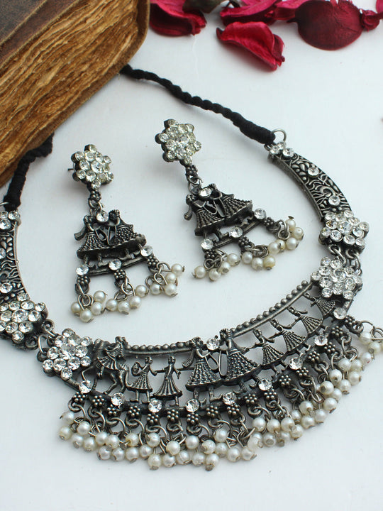 Archana Necklace Set-Antque Silver