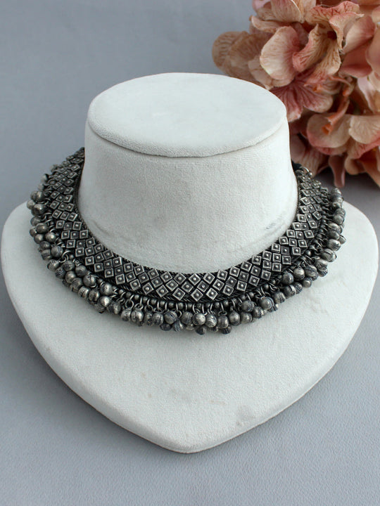 Mridula Choker Necklace-Antique Silver