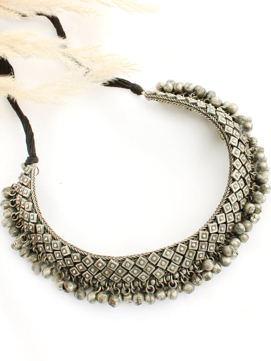 Mridula Choker Necklace-Antique silver