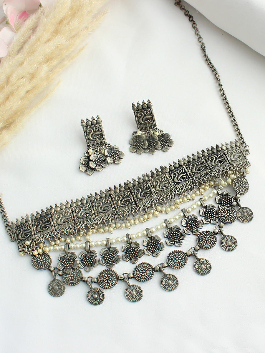 Shampa Necklace Set-Antique Silver