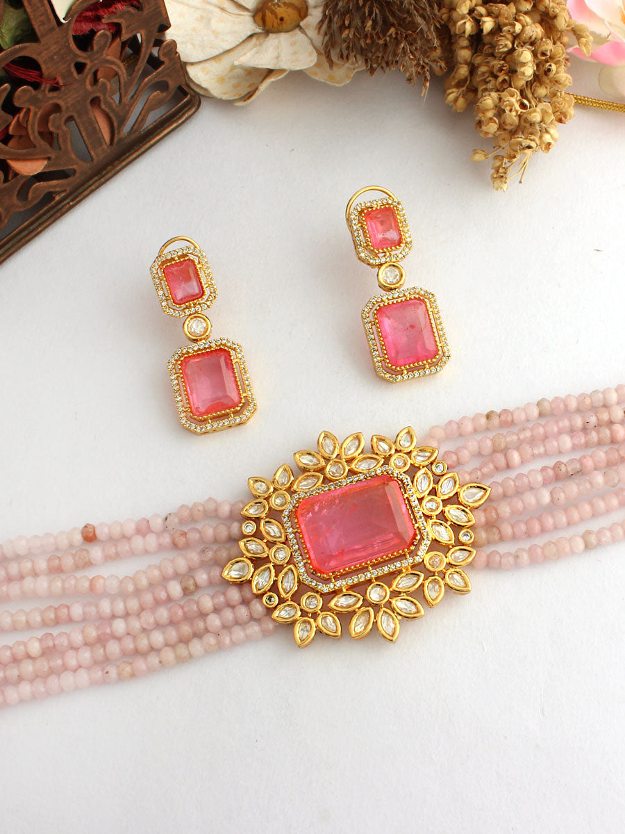 Anvi Necklace Set-Pastel Pink