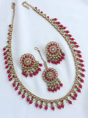 Chetna Long Necklace Set-Hot Pink